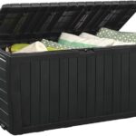 Keter Marvel Plus 71 Gallon Resin Deck Box-Organization and Storage for Patio Furniture Outdoor Cushions, Throw Pillows, Garden Tools and Pool Toys, Dark Grey