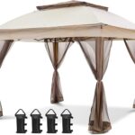 COOS BAY 11×11 Pop Up Gazebo with Mesh Netting, Instant Outdoor Canopy Tent, Water Resistant Shelter with UPF 50+ UV Protection, 121 Sq Ft Coverage, Beige