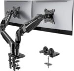 HUANUO FlowLift Dual Monitor Stand, Fully Adjustable Gaming Monitor Desk Mount for 13–32″ Computer Screens, Full Motion VESA 75×75/100×100 with C-Clamp & Grommet Base, Each Arm Holds 4.4 to 19.8 lbs