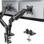 HUANUO FlowLift Dual Monitor Stand, Fully Adjustable Gaming Monitor Desk Mount for 13–32″ Computer Screens, Full Motion VESA 75×75/100×100 with C-Clamp & Grommet Base, Each Arm Holds 4.4 to 19.8 lbs