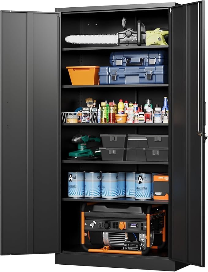 71PAHGzP4EL._AC_SX679_.jpg Letaya Metal Garage Storage Cabinets with Lock-72 Tall Tool Organizer Steel Lockers, 5 Adjustable Layers Shelves for Home,Office,Warehouse,Garage,(Black-72“) | with Lock, 72 Tall, Tool Organizer - Image 1
