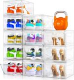 12-Pack Clear Stackable Shoe Storage Boxes, White