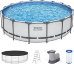 Bestway Steel Pro MAX 16 Foot x 48 Inch Round Metal Frame Above Ground Outdoor Swimming Pool Sets - Image 4